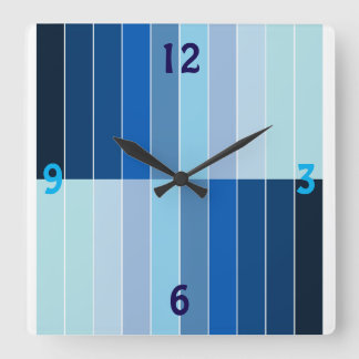 Relógio Quadrado Quadrado Geométrico Listrado Ombre Azul Moderno