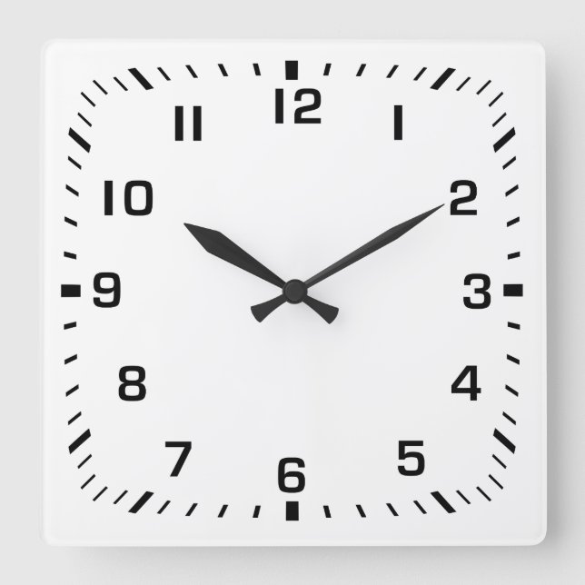 Relógio Quadrado Quadrado Preto Número Faceplate em Branco (Frente)