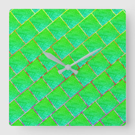 Relógio Quadrado Quadrados verde azulado, linhas três núcleos.