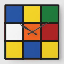 Relógio Quadrado Quadratische Wanduhr mit kubistischem Muster