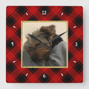 Relógio Quadrado Quadro de Fotografias Personalizadas de Natal Verm