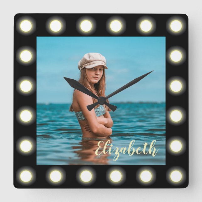 Relógio Quadrado Quadro de Fotografias preto exclusivo no Na moda m (Frente)