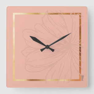 Relógio Quadrado Quadro Floral de Abstrato Rosa Dourado Chic