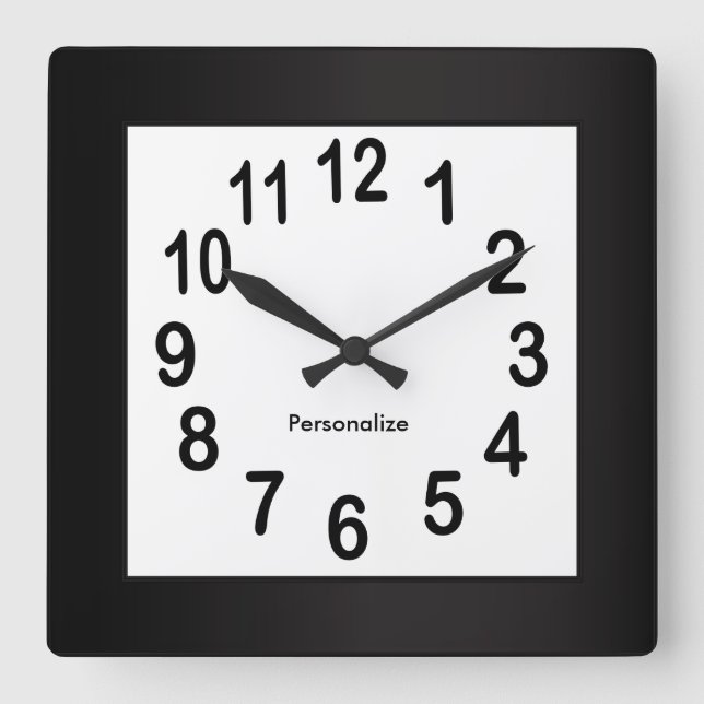 Relógio Quadrado Quadro Preto e Números | Diminuir cor de fundo (Frente)