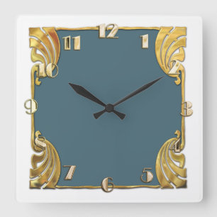 Relógio Quadrado Qualquer cor com o Design Dourado Deco de Arte Bra
