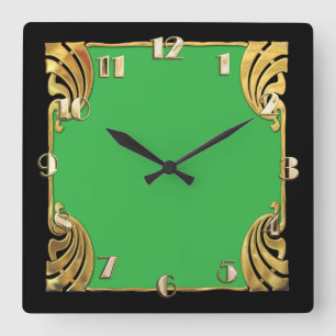 Relógio Quadrado Qualquer cor com o Design Dourado Deco de Arte Pre