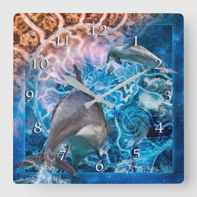 RELÓGIO QUADRADO QUANDO OS DÓLFINOS SONHAM (Frente)