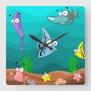 Relógio Quadrado Quarto de criança ou Cartoon Sea Life