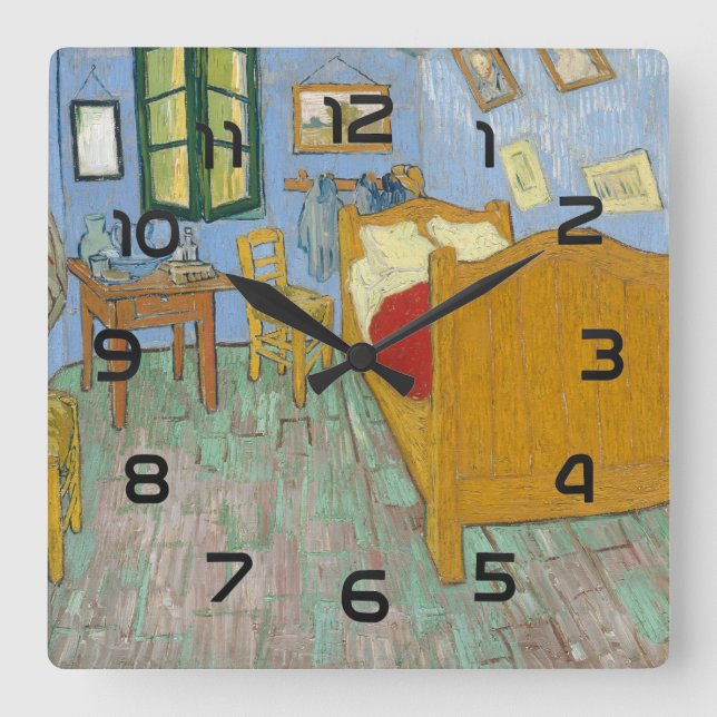 Relógio Quadrado Quarto de Van Gogh em Arles - Clássico Amarelo & A (Frente)