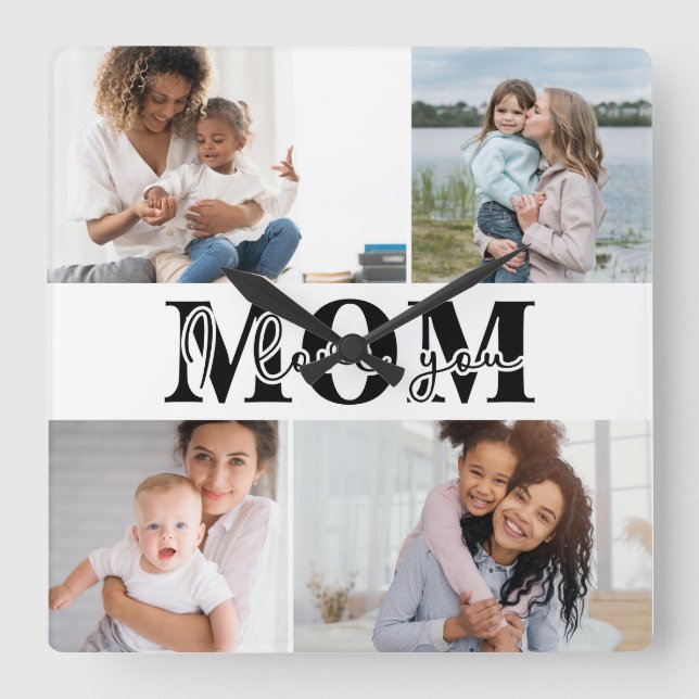 Relógio Quadrado Que bom que te amo, Dia de as mães. (Frente)
