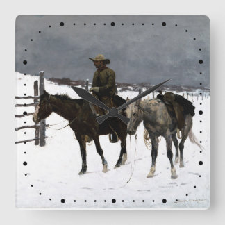 Relógio Quadrado Queda do Cowboy Frederic Remington 1895 Western