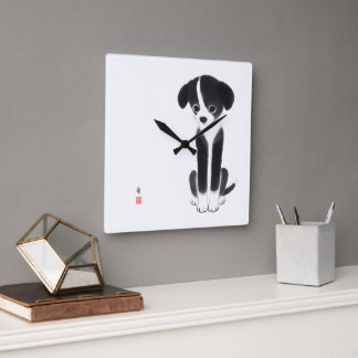 Relógio Quadrado Quiet Paws - Minimalist Ink Puppy