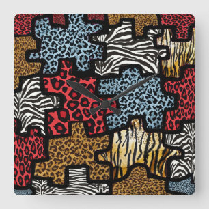 Relógio Quadrado RAB Rockabilly Animal Print Quebra-cabeça