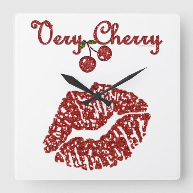 Relógio Quadrado RAB Rockabilly Muito Cherry Kiss (Frente)