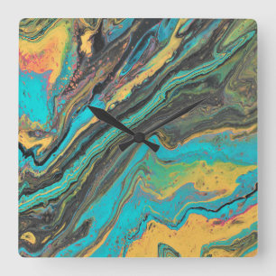 Relógio Quadrado Radio King 3 Turquoise Geode Abstrato Wall Clock