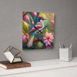 Relógio Quadrado Rainbow crested Jay Fantasy Bird