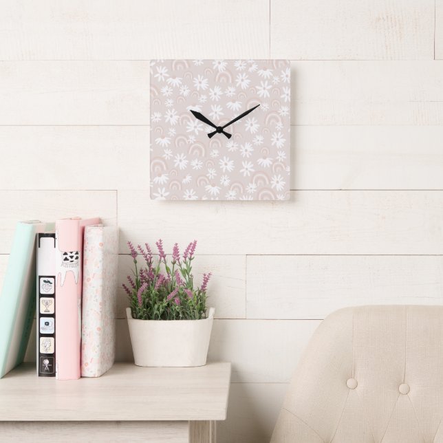 Relógio Quadrado Rainbow Daisy Dream #3 #dreamy #wall #art (Sala de leitura)