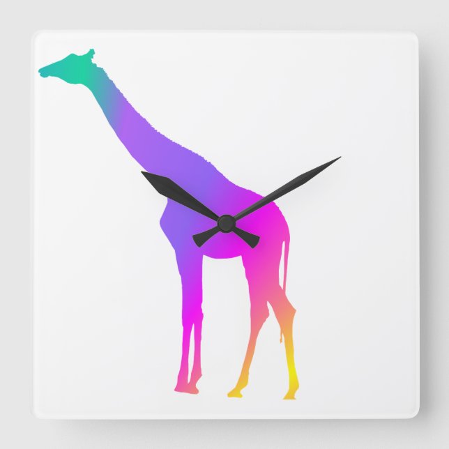 Relógio Quadrado Rainbow Giraffe (Frente)