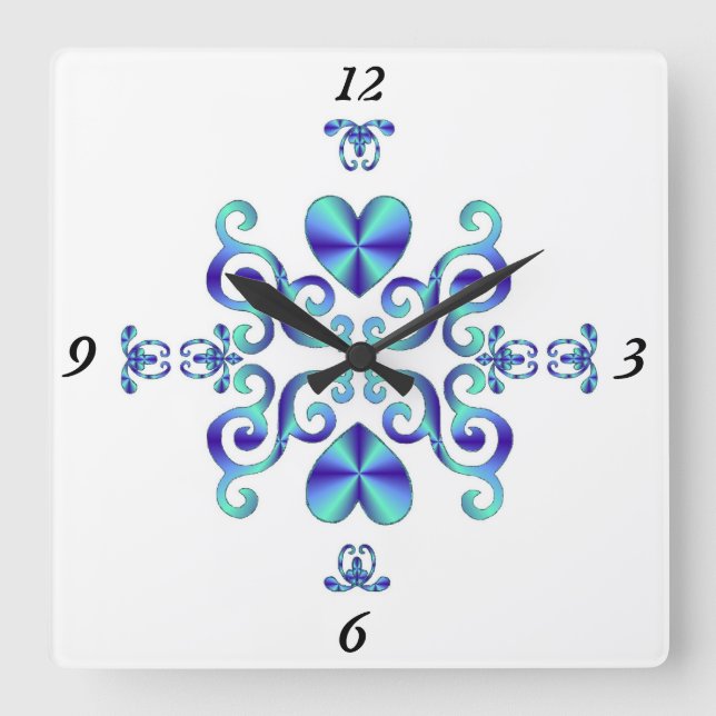 Relógio Quadrado Rainbow Lily e Heart (Frente)