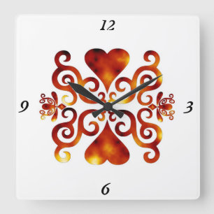 Relógio Quadrado Rainbow Lily e Heart