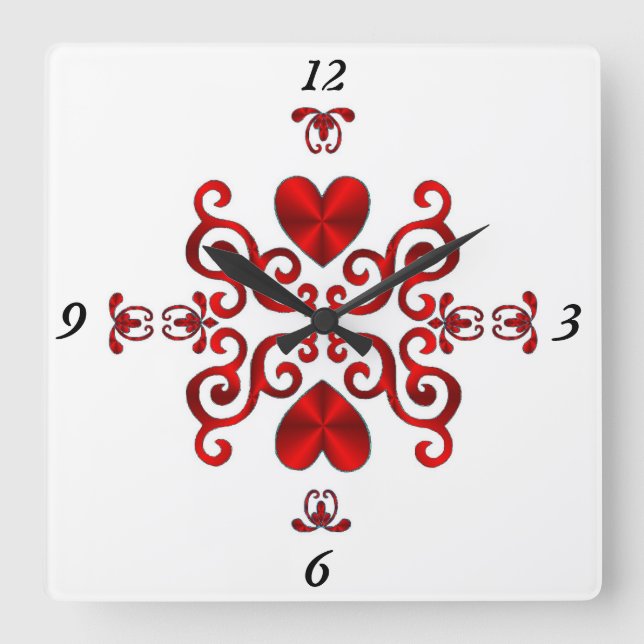 Relógio Quadrado Rainbow Lily e Heart (Frente)