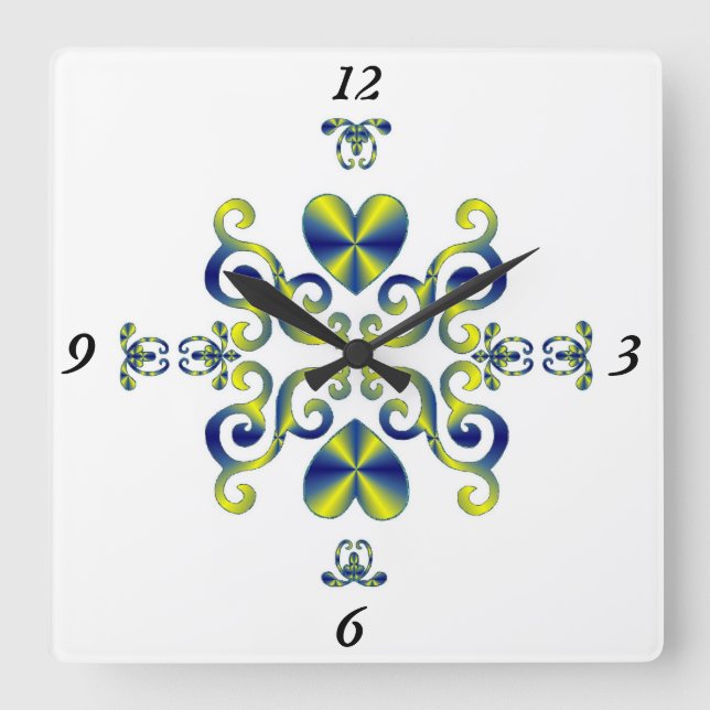 Relógio Quadrado Rainbow Lily e Heart (Frente)