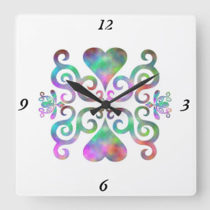 Relógio Quadrado Rainbow Lily e Heart