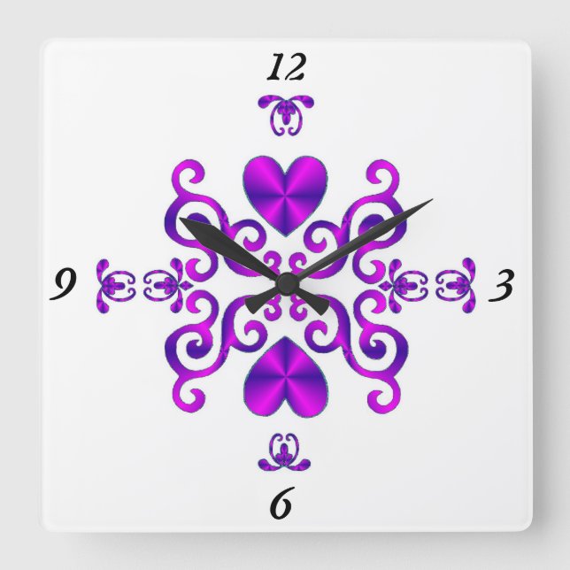 Relógio Quadrado Rainbow Lily e Heart (Frente)