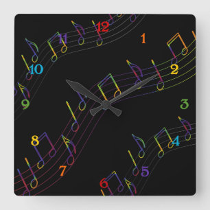 Relógio Quadrado Rainbow Musical Notes Square