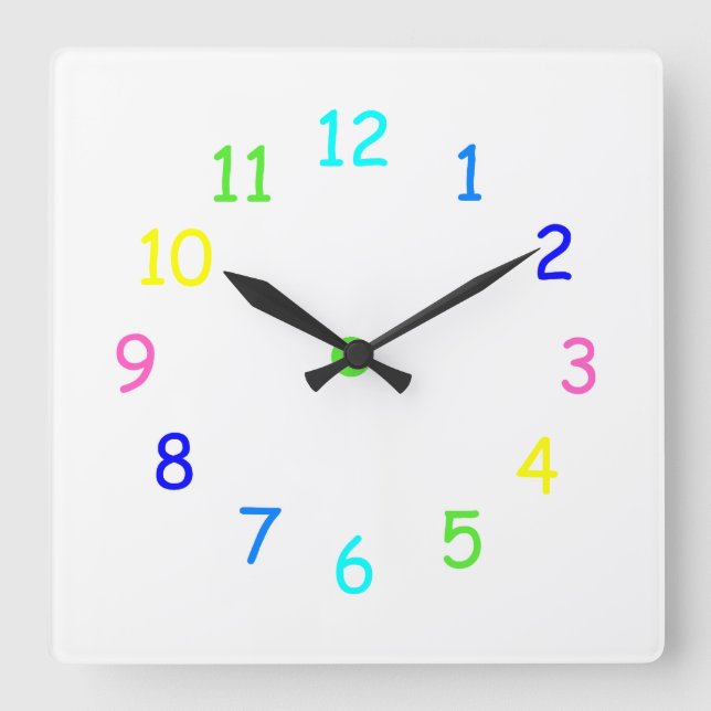 Relógio Quadrado Rainbow Numbers Wall Clock (Frente)