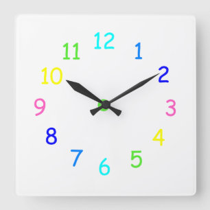 Relógio Quadrado Rainbow Numbers Wall Clock