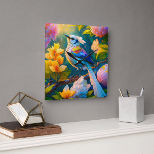Relógio Quadrado Rainbow Winged Jay Fantasy Bird