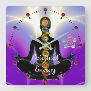 Relógio Quadrado RAIO DE ASCLEPIUS 7 CHAKRAS,YOGA LOTUS POSE Roxo