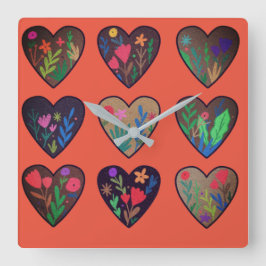 Relógio Quadrado Raízes africanas amam corações 