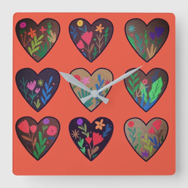 Relógio Quadrado Raízes africanas amam corações  (Frente)