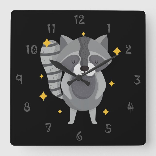 Relógio Quadrado Randy The Racoon Wall Clock (Frente)