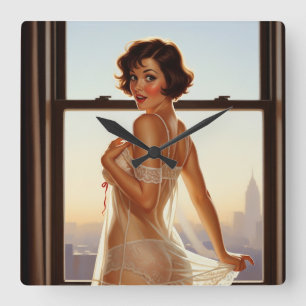 Relógio Quadrado Rapariga do Pin-up da Escola Retroativa