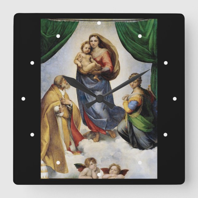 Relógio Quadrado Raphael , Sistine Madonna (Frente)