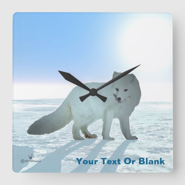 Relógio Quadrado Raposa Árctica (Frente)