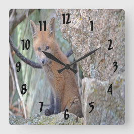 Relógio Quadrado Raposa de Bebê Azul