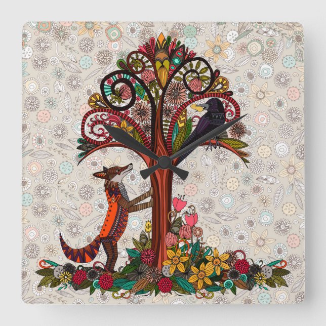 Relógio Quadrado raposa e coroa (Frente)