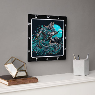 Relógio Quadrado Raposa Mística Acima dos Vales