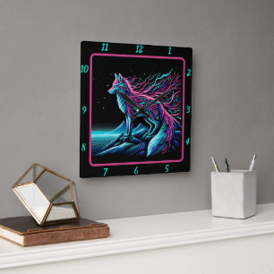 Relógio Quadrado Raposa Observando Sobre Montanhas