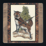 Relógio Quadrado Raposa Rústica Passando em um tronco de árvore<br><div class="desc">Este impressão rústico ilustra uma raposa na frente de um pinheiro. As cores estão na faixa de pastel macio e o enquadramento da imagem tem motivos tradicionais na gama marrom. Esta design seria uma adição perfeita para a decoração da casa do seu país.</div>