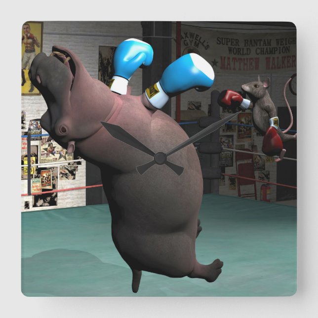 Relógio Quadrado Rato bate Hippo KO (Frente)