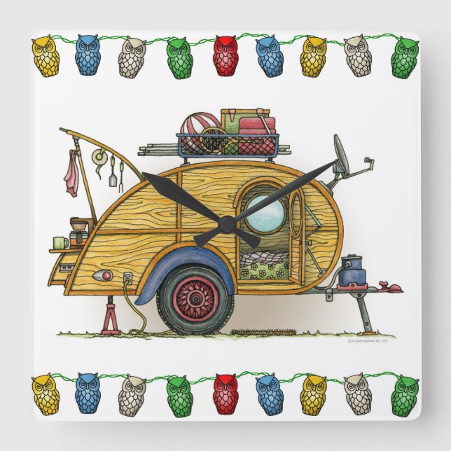 Relógio Quadrado Reboque bonito do viagem do campista da lágrima do (Frente)