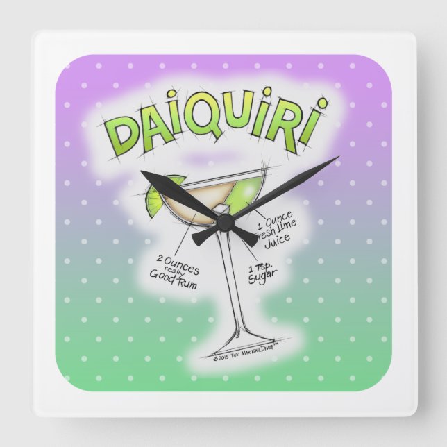 RELÓGIO QUADRADO RECEITA DE DAIQUIRI COQUETEL ART (Frente)