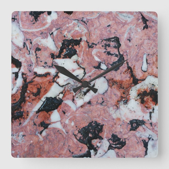Relógio Quadrado Red and Black Brecciated Marble Stone Texture with (Frente)