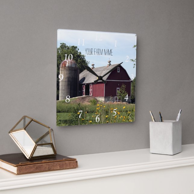 Relógio Quadrado Red Barn e Silo (Escritório)