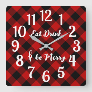 Relógio Quadrado Red Black Buffalo Gingham Check Acrywall Clock